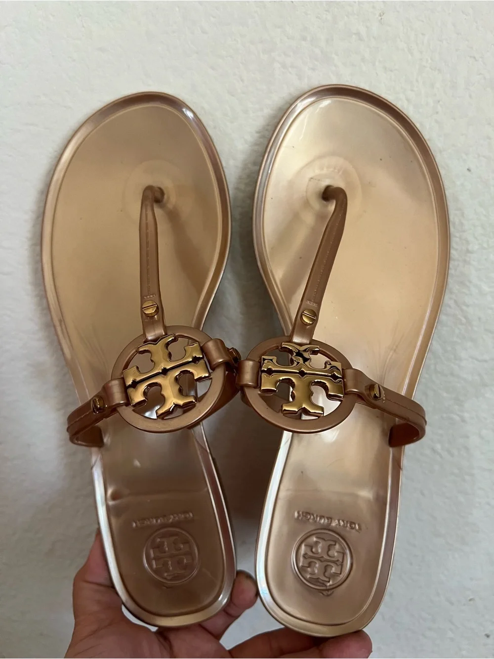 EUC Tory Burch Mini Miller Flat Thong Jelly Sandals Rose Gold Size 7 M